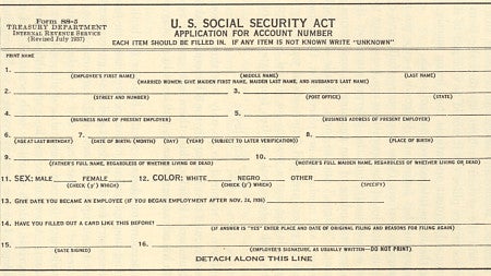 Social Security Board Application Form, Form SS-5, 1937 Revision