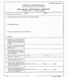 Specimen Physician’s Claim Report, from Faulkner 1940, p. 358